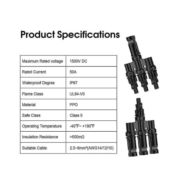 2 par solcelle han- og hunstik Mmmf+fffm, 3 til 1 forgreningsstik