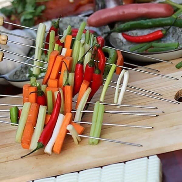 Grillspyd i rustfritt stål for grilling med treskaft