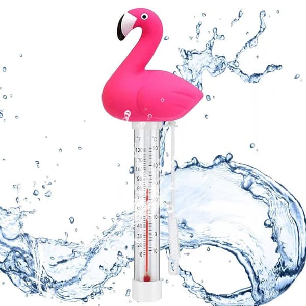 Flytande vattentermometer, flamingo badtermometer, pooltermometer med rep, tecknad pooltermometer