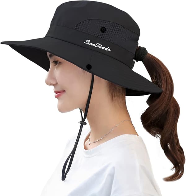 Dame Hestehale Solhat UV Beskyttelse Foldbar Mesh Bred Skygge Strand Fiskehat