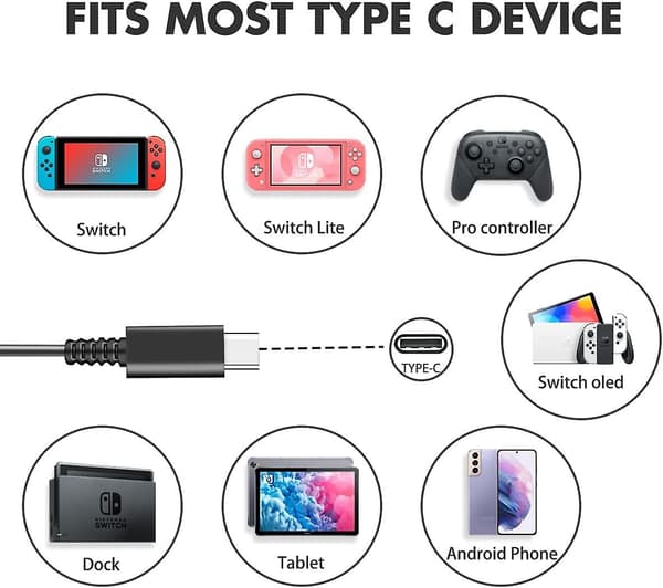 Laddare för Nintendo Switch och Switch Lite och Switch Oled, stödjer Nintendo Switch TV-dockningsläge AC-strömadapter, typ C-laddningskabel för Sw