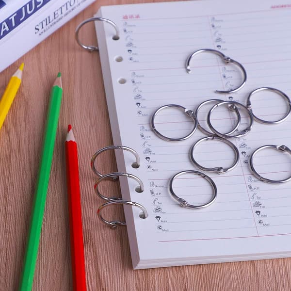 100 stk. ringbindsringe, løsbladede ringbindsringe, bogringe, metalbindringe til papirer, flashcards, indekskort, ringbind, kontor, skole, hjem
