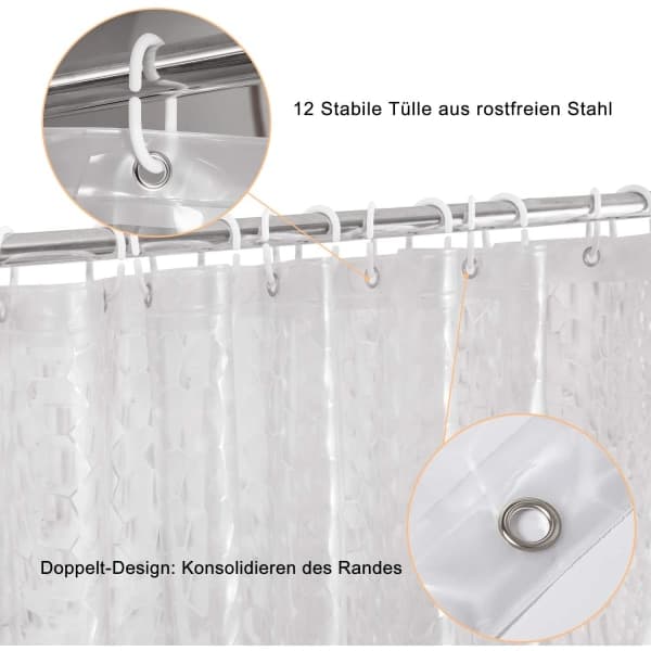 Transparent duschdraperi med viktmagnet undertill,