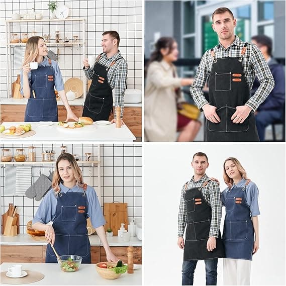 Canvas kockförkläde, professionellt arbetsförkläde, justerbart matlagningsförkläde, kockförkläde för grill hemkök restaurangkafé
