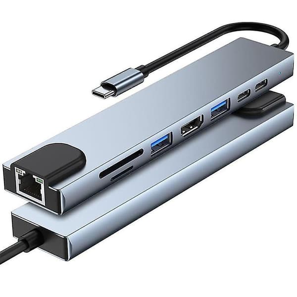 8-i-1 USB C Hub Dock til -kompatibel 4K RJ45 LAN 100M Adapter OTG