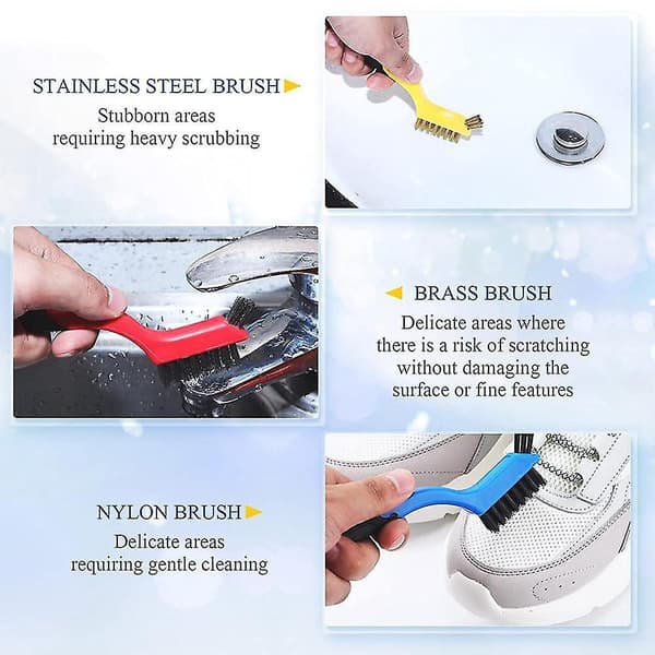 9 stk. stålbørstesett i nylon, messing, rustfritt stål med bust