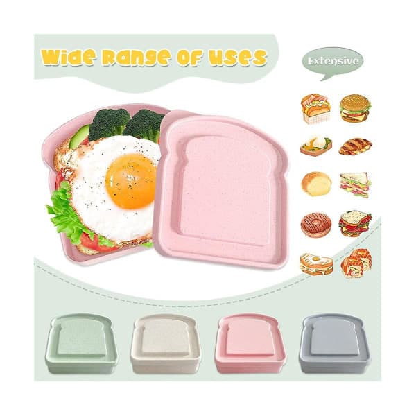4 lunsjbokser smørbrødbeholder, gjenbrukbare smørbrødbokser, smørbrødholder brød c