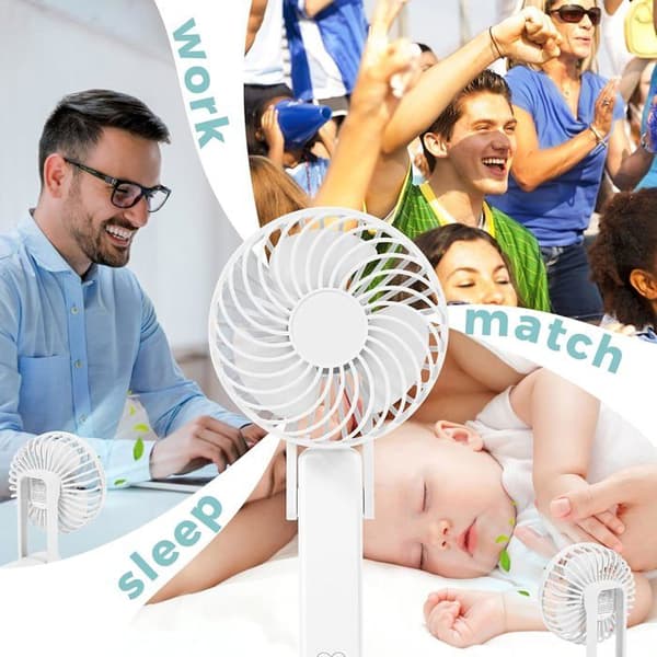 Bærbar ventilator, USB genopladelig, 12-timers batterilevetid, mini støjsvag bærbar ventilator, lille ventilator