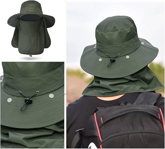 Utomhus solhatt, fiskehatt, sommar UV-skydd bredbrättad hatt med avtagbart ansikts- och nackskydd