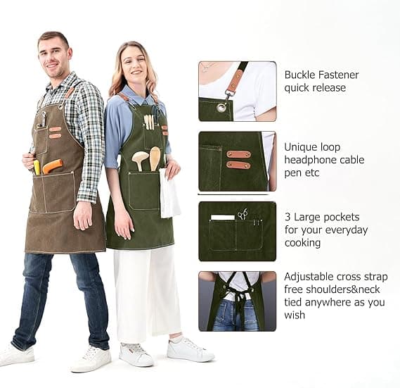 Canvas kockförkläde, professionellt arbetsförkläde, justerbart matlagningsförkläde, kockförkläde för grill hemkök restaurangkafé