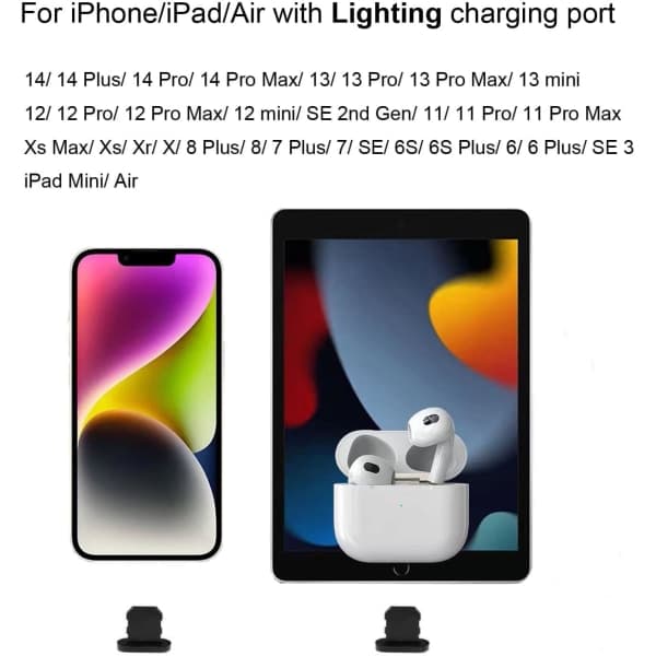 6 støvpropper til iPhone 14 Pro Max (sort)