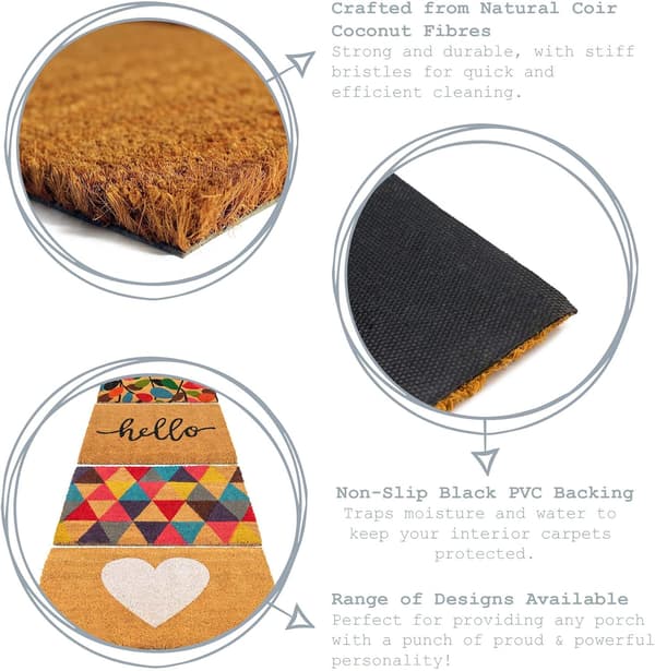 Skridsikker kokos-måtte - Hello - Velkomstmåtte med PVC-bagside