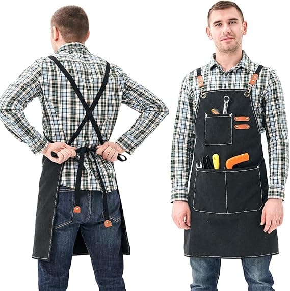 Canvas kockförkläde, professionellt arbetsförkläde, justerbart matlagningsförkläde, kockförkläde för grill hemkök restaurangkafé