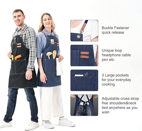 Canvas kockförkläde, professionellt arbetsförkläde, justerbart matlagningsförkläde, kockförkläde för grill hemkök restaurangkafé