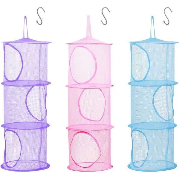 3 stk opbevaringsnet til børn (rosa, lilla, blå-75*27 cm), foldbar mesh Ba