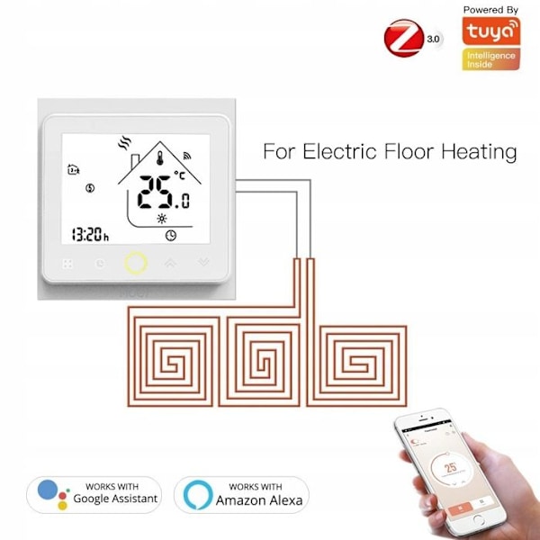 Termostat Programmérbar Zigbee - ARHATREYA - Elektrisk Varme - Hvid - Forbundet