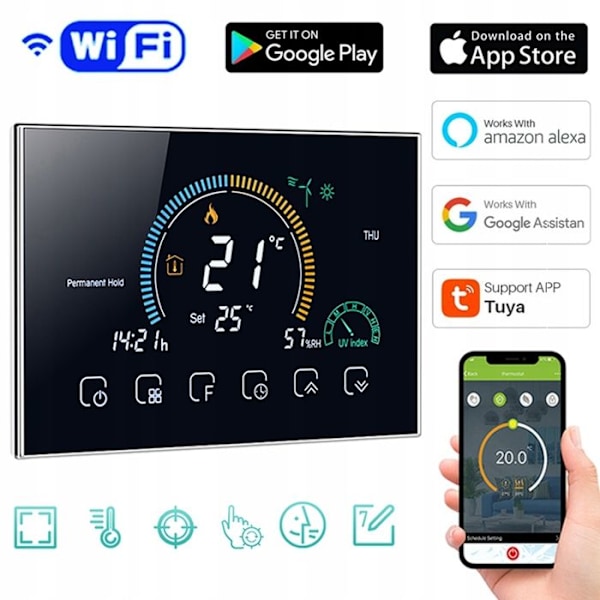 Termostat WiFi - MOES - TUIA - LCD-skärm - Programmerbar - Golvvärme