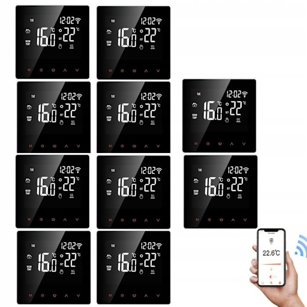 Elektrisk Termostat - ARHATREYA - WiFi - LCD-Touchscreen - Programmabel - Pakke med 10