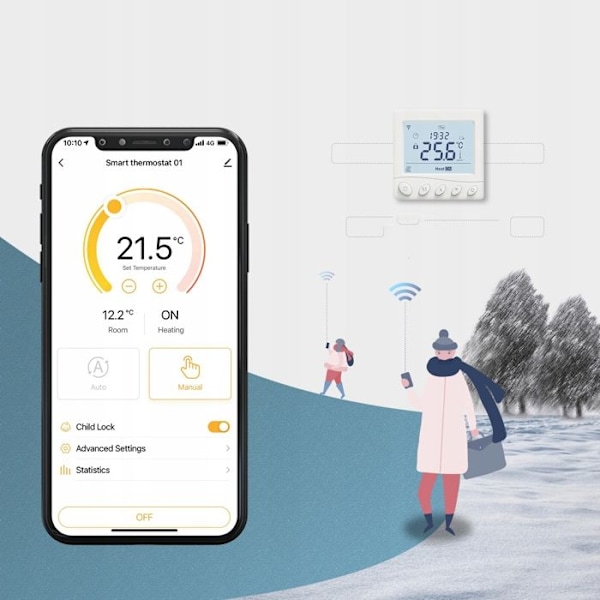 Termostat WiFi Programmerbar - MOES - Kontroll för Värme Vatten/Gas - Kompatibel med Smart Hem