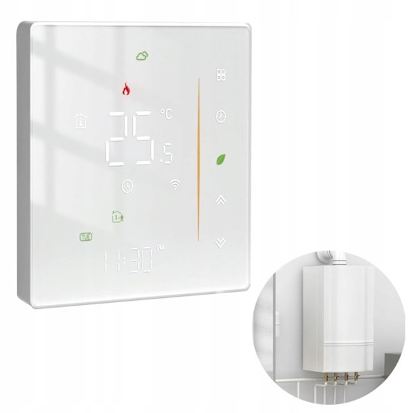 Termostat WiFi - Tuya - Programmerbar - Värme Vatten/Gas - LCD Pekskärm - Vit