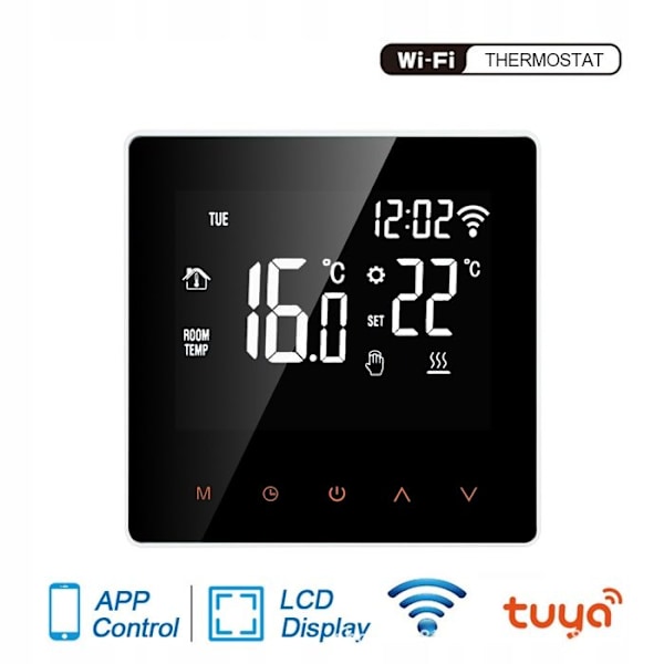Intelligent Wi-Fi Termostat - ARHATREYA - Tuya SmartLife - Stemmestyring - LCD Touchskærm