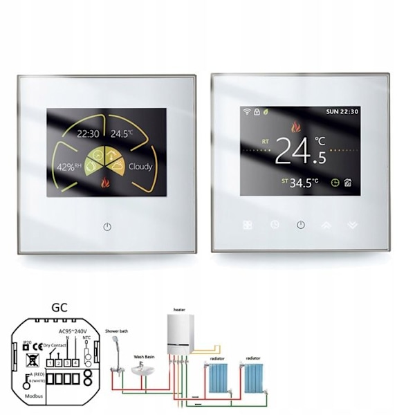 Termostat WiFi - ARHATREYA - BHT-2002 GCLW - Programmabel - Vit/Svart