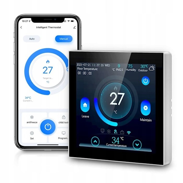 Intelligent WiFi Termostat - ARHATREYA - Tuya - Gulvvarme - Kompatibel med Google Home og Alexa