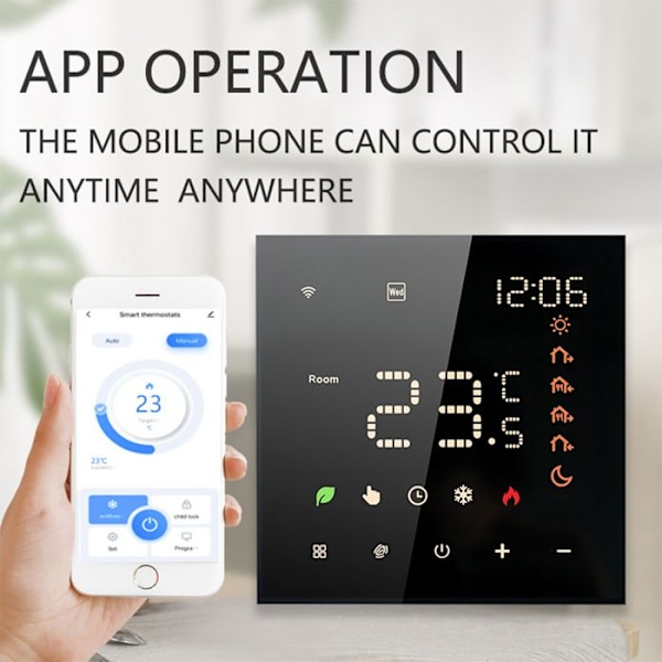 Intelligent WiFi Termostat - ARHATREYA - 220V - Kompatibel med Alexa/Google - Sort