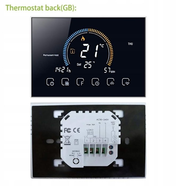 Thermostat Wi-Fi - ARHATREYA - BHT 8000 GB - LCD-skærm 4,8'' - Elektrisk gulvvarme 16A