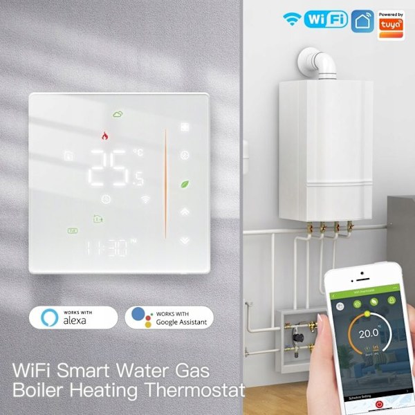 Termostat WiFi Programmerbar - ARHATREYA - Vand/Gas Opvarmning - Hvid - IP20