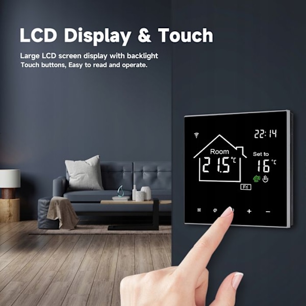 Termostat WiFi LCD - ARHATREYA - 16A - Sort - Styring med stemme - Programmerbar
