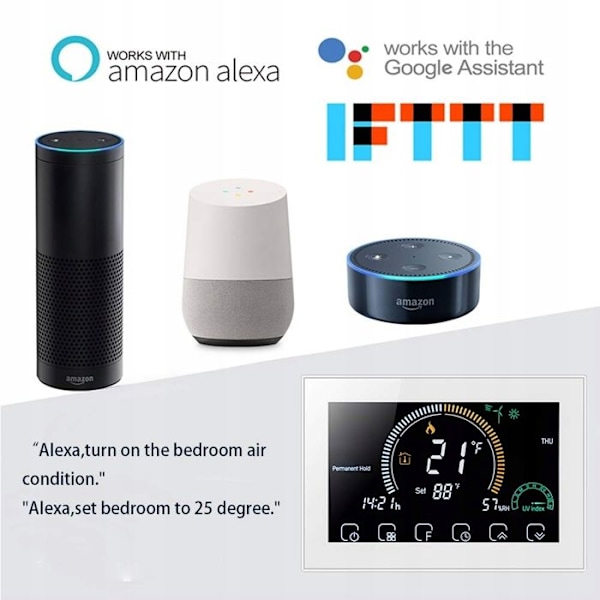 Termostat Wi-Fi - ARHATREYA - BHT 8000 GA - Gulvvarme - LCD-skærm - Sort