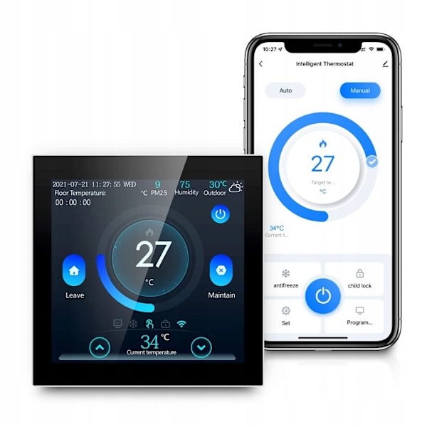 Intelligent WiFi Termostat - ARHATREYA - Tuya - Gulvvarme - Kompatibel med Google Home og Alexa