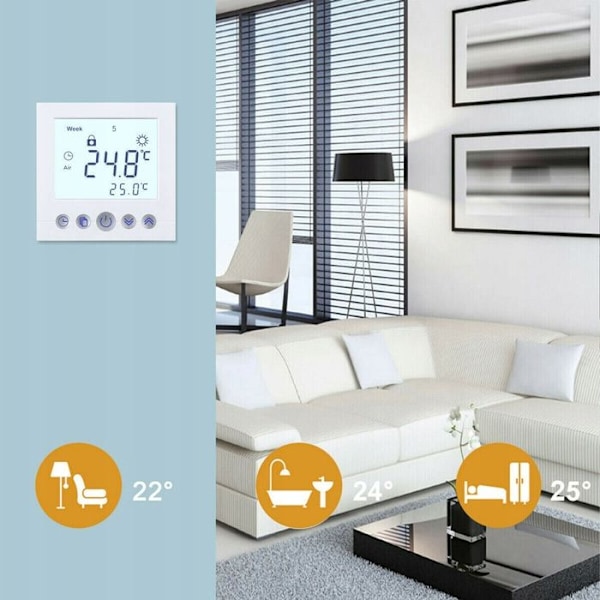 Termostat Programmerbar - ARHATREYA - C16.H3 - Vit LCD-skärm - 16A - Brandbeständig