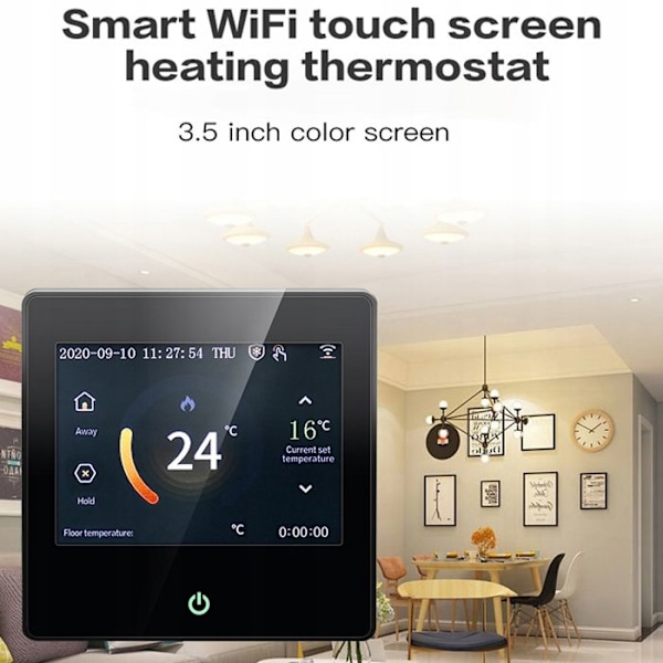 Termostat WiFi - ARHATREYA - LED Berøringsskærm - Kompatibel med Alexa & Google Home - Sort