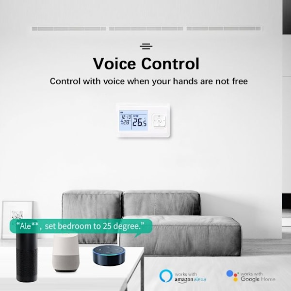 Thermostat Wi-Fi og RF - ARHATREYA - Hvid - Programmérbar - Stemmefunktion