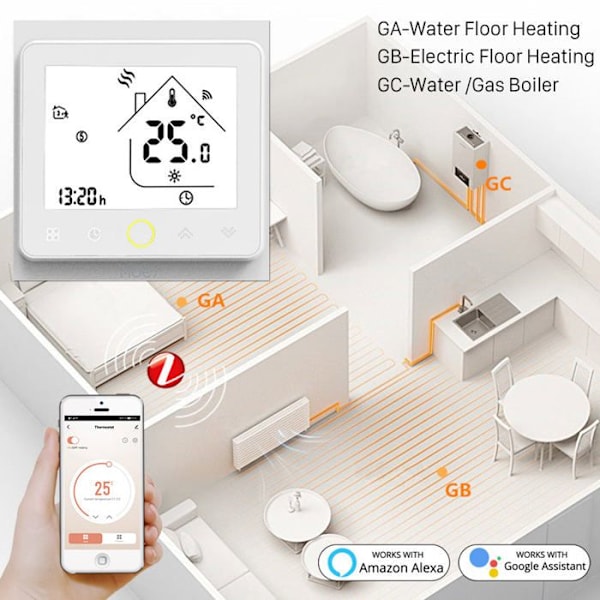 Thermostat Zigbee - ARHATREYA - GB 16A - Elektrisk Opvarmning - Eksterne Sensorer