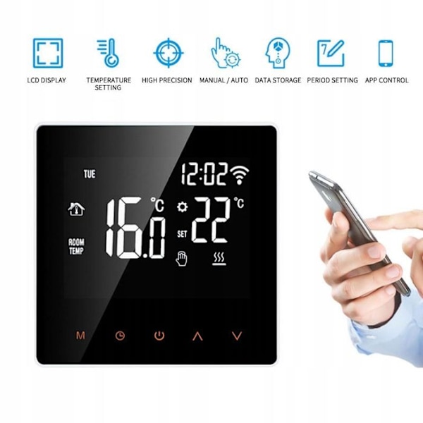 Termostat Wi-Fi - ARHATREYA - 16A - Touchskærm - Elektrisk Gulvvarme