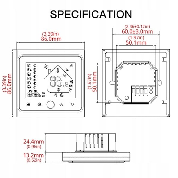 Termostat WiFi - ARHATREYA - GB 16A - Elektrisk gulvvarme - Programmérbar - Hvid