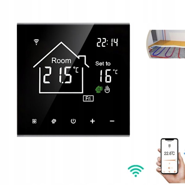 Termostat WiFi LCD - ARHATREYA - 16A - Sort - Styring med stemme - Programmerbar