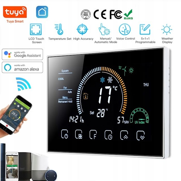Termostat Gulvvarme Elektrisk - ARHATREYA - WiFi - Programmérbar - LCD Berøringsskærm