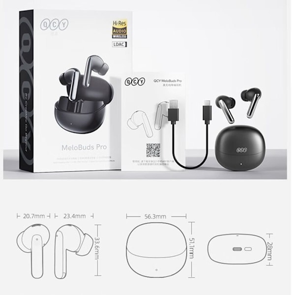 Trådløse høretelefoner - QCY - Melobuds Pro - ANC 46dB - Bluetooth 5.3 - Hvid