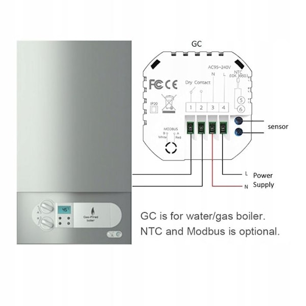"Thermostat WiFi - ARHATREYA - Tuya Dal - Vit - Programmerbar - Vatten/Gas Uppvärmning"