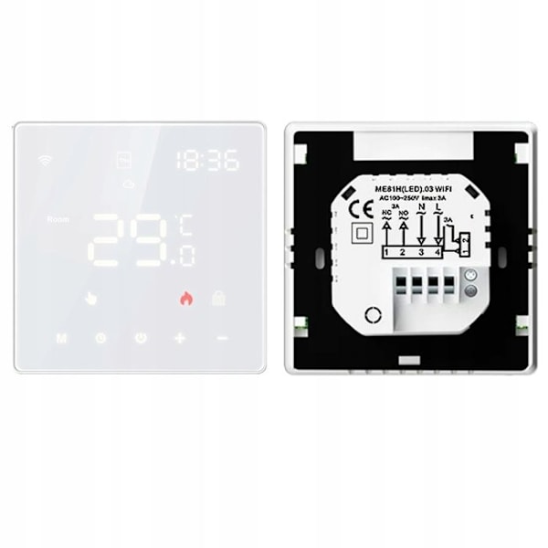 Intelligent WiFi Termostat - ARHATREYA - Tuya - LCD Touch - Kompatibel med Alexa og Google Home