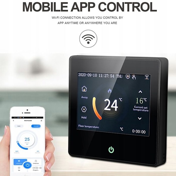 WiFi Termostat Intelligent - ARHATREYA - LED Touchskærm - Kompatibel med Alexa/Google - Sort