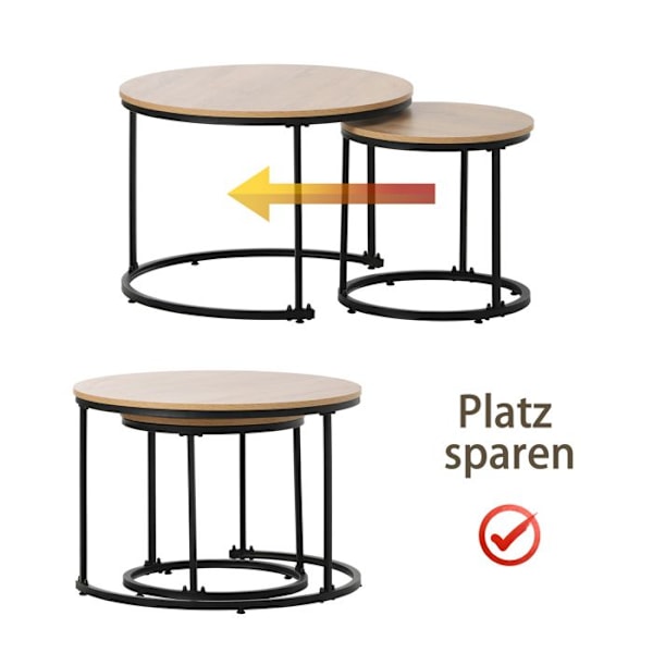 Rund Soffbord - ARHATREYA - Set om 2 - MDF - Ekträdsutseende - Mångsidig Ek