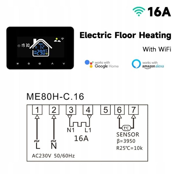Intelligent Wi-Fi Termostat - ARHATREYA - Tuya - LCD - 16A - Alexa/Google Home