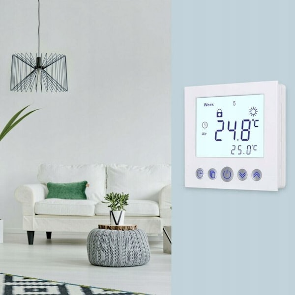 Programmerbart Termostat - ARHATREYA - C16.H3 - Hvid LCD-skærm - 16A - Brandsikker