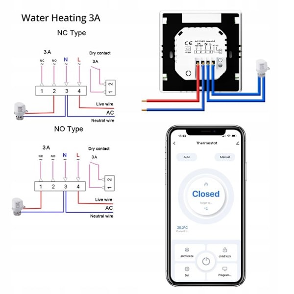 Intelligent WiFi Termostat - ARHATREYA - Tuya - LCD Touch - Kompatibel med Alexa og Google Home