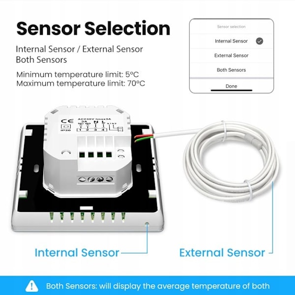 Termostat WiFi Intelligent - ARHATREYA - LED-skärm - Golvvärme - Alexa & Google Home